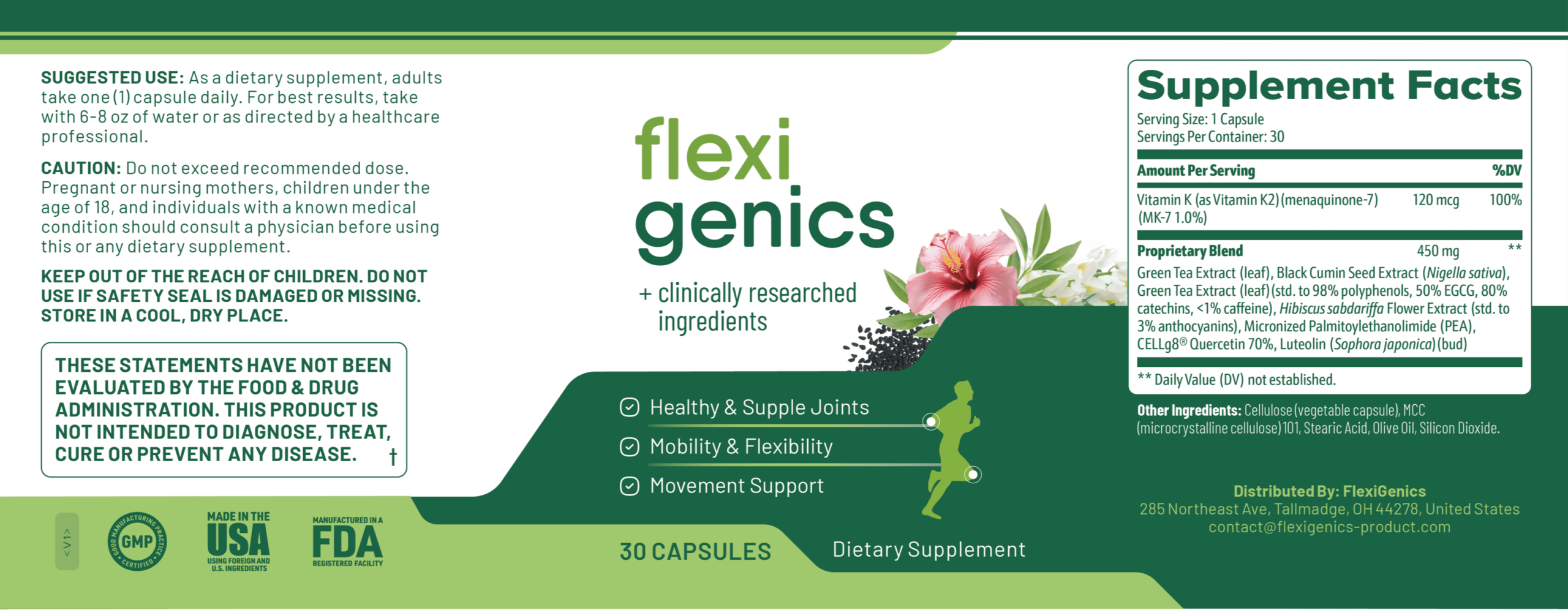 Flexigenics supplement facts label